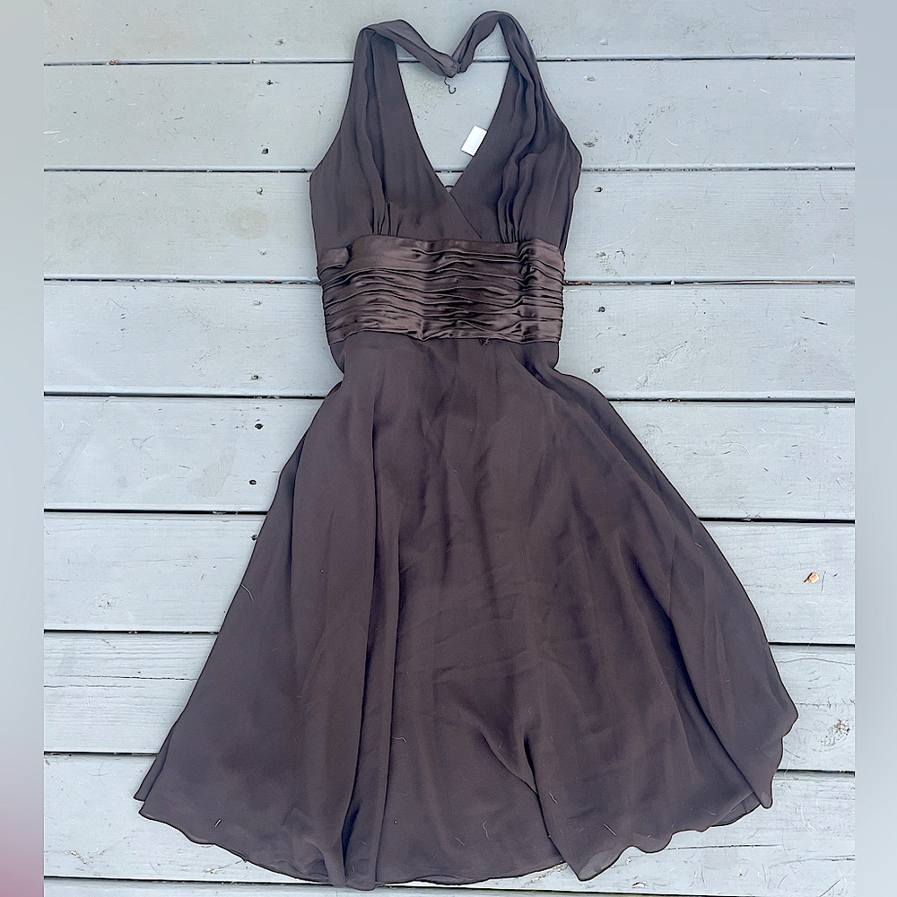 MAGGY LONDON Chocolate Brown Halter Mini Dress Size 8 🧡
